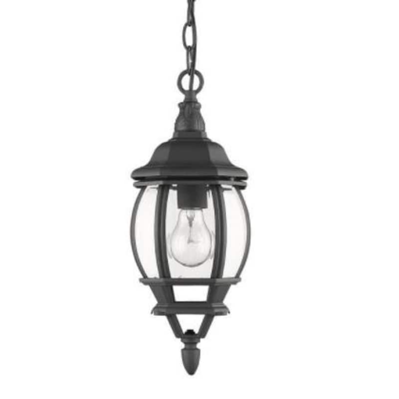Outdoor Hanging Traditional Porch Pendant in Black with Clear Glass