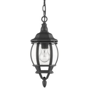 Outdoor Hanging Traditional Porch Pendant in Black with Clear Glass