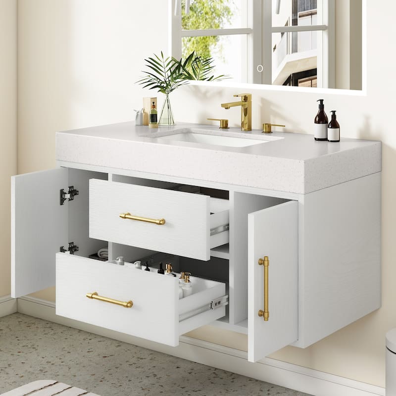 Moasis 40"/48" Wide Floating Wall Mounted Bathroom Vanity with 2 Drawers & 2 Storage Cabinet