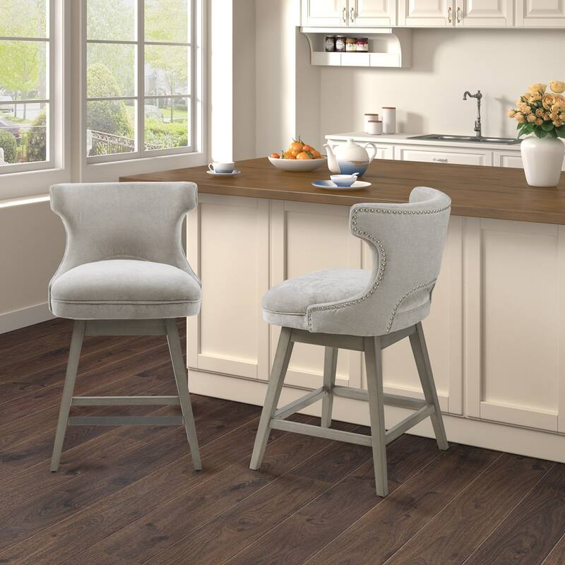 Madison Park Emmett 360-degree swivel counter stool with nailheads