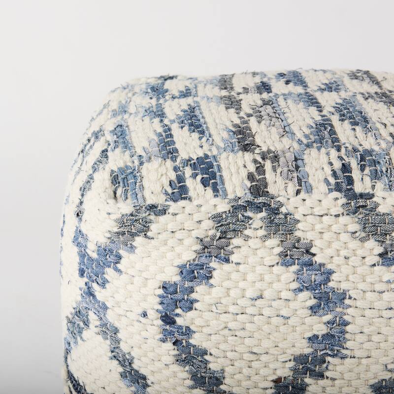 Mercana "Eshana" Cream Patterned Wool & Denim Square Pouf