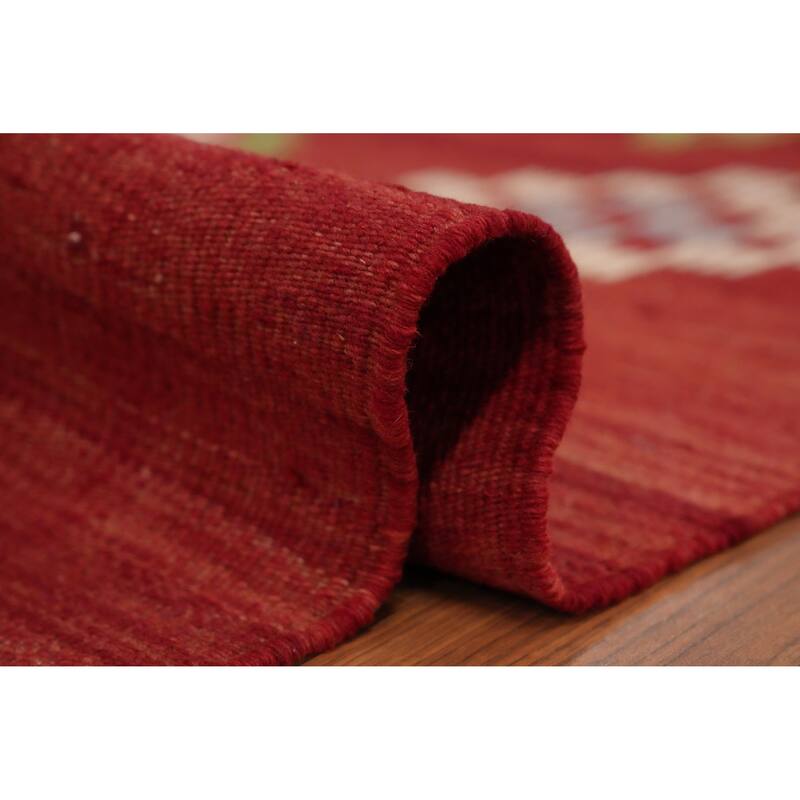 Hand Woven Oriental 100% Wool Carpet Southwestern Tribal Red Kilim Area Rug - 8' 8'' X 6' 5''