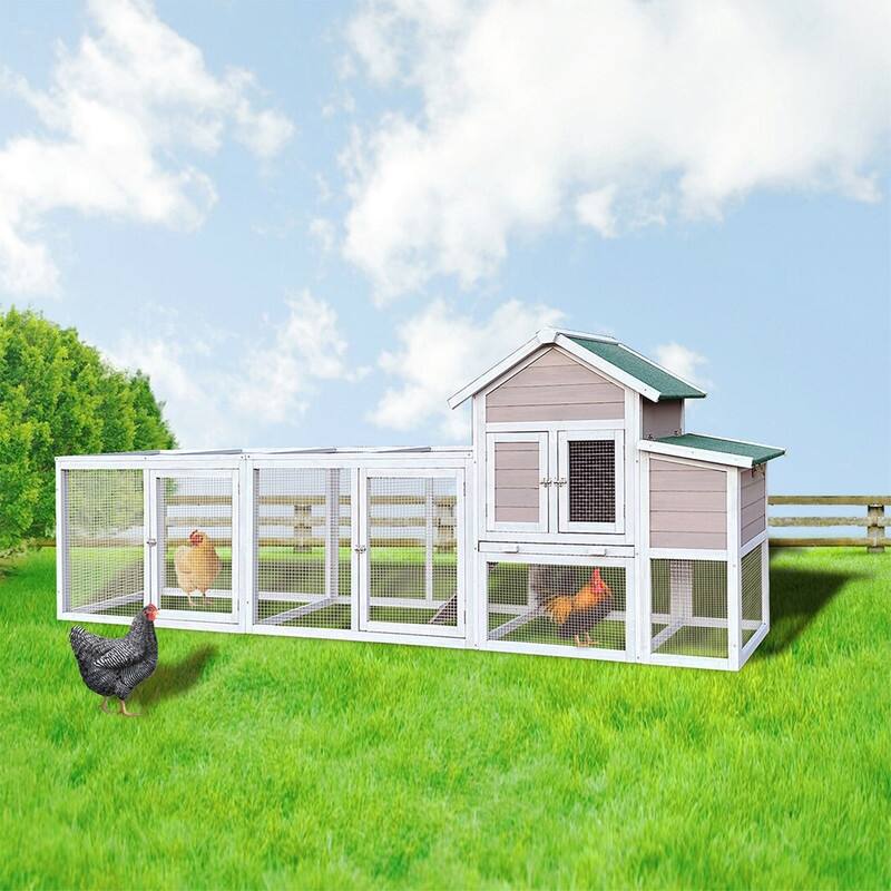 Alvana 122" Wooden Chicken Coops with Locking Nesting Boxes - Outdoor Safe