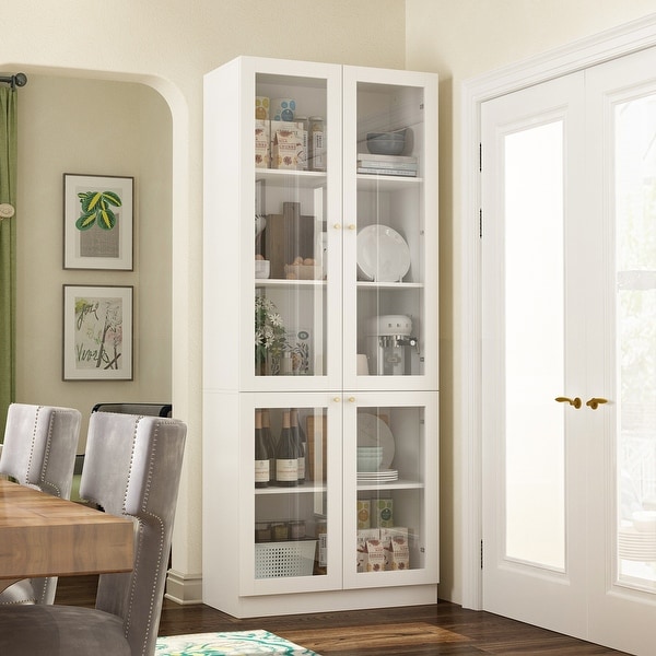 78.7"Tall Storage Cabinet,Pantry Cabinet with 4 Glass Doors & Shelves - 78.7"H