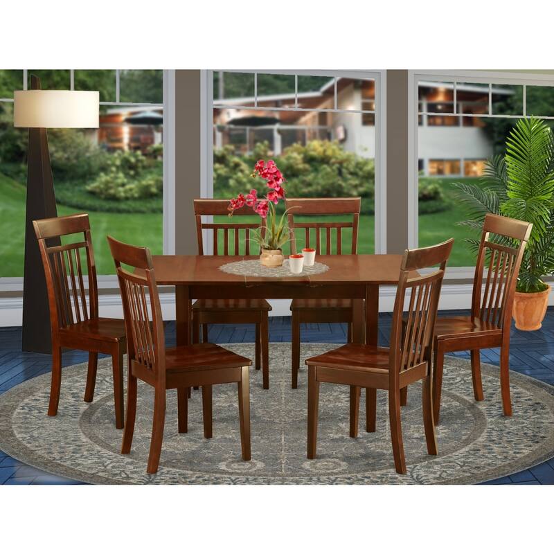 HomeStock 7-Piece Rectangle Mahogany Finish Solid Wood Top Dining Table with 6-Chairs