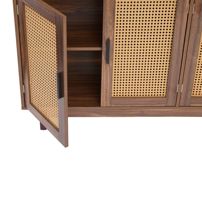Rattan Accent Cabinet Storage Sideboard Buffet with 4 Doors