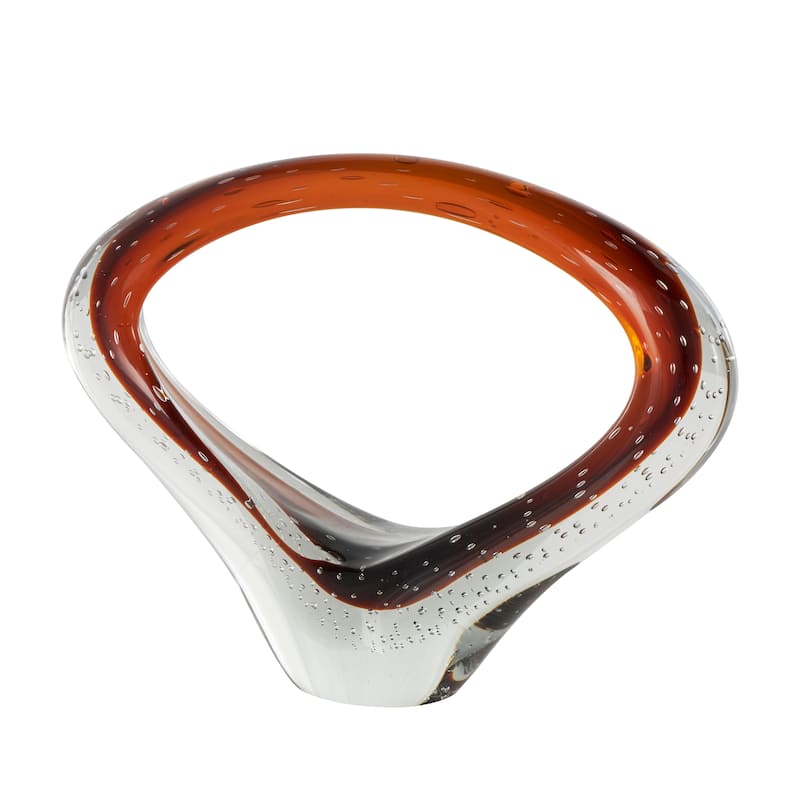 Dark Blue or Copper Glass Cutout Oval Ombre Abstract Sculpture with Bubble Texturing and Clear Accents