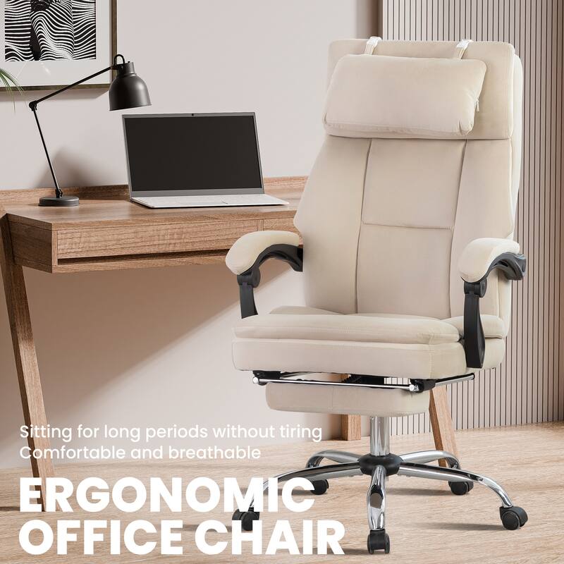 Velvet Desk Chair Executive Office Chair with Lumbar Support, Removable Headrest, Retractable Footrest, for Home and Office