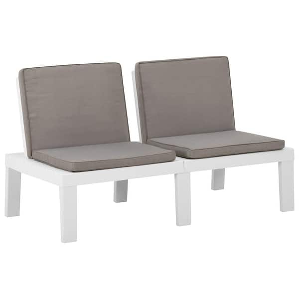 slide 2 of 6, vidaXL Patio Lounge Bench with Cushion Plastic White