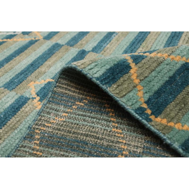 ECARPETGALLERY Hand-knotted Pak Finest Marrakesh Teal Wool Rug - 4'4 x 12'4