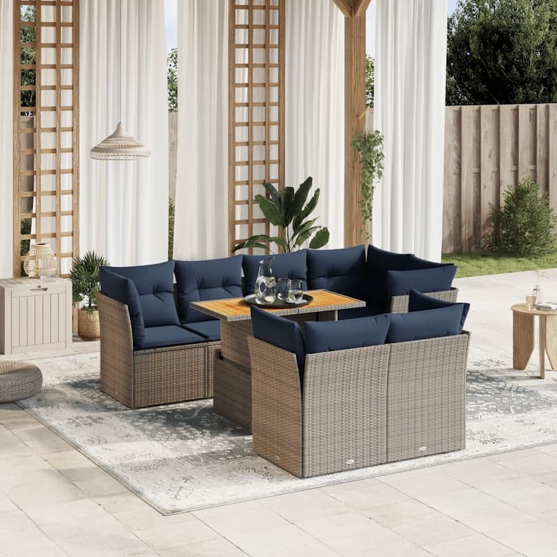 vidaXL Patio Sofa Set with Cushions Outdoor Furniture 8 Piece Poly Rattan - 24.4" x 24.4" x 27.2" - Gray - form2