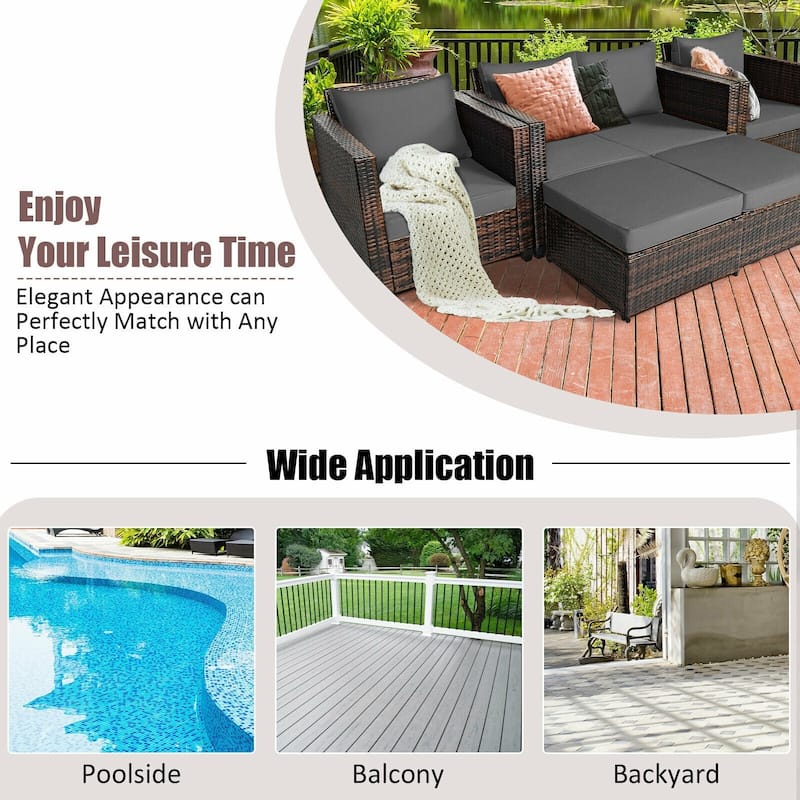 5 Pieces Patio Cushioned Rattan Furniture Set - 50" x 30.5" x 29" (L x W x H)