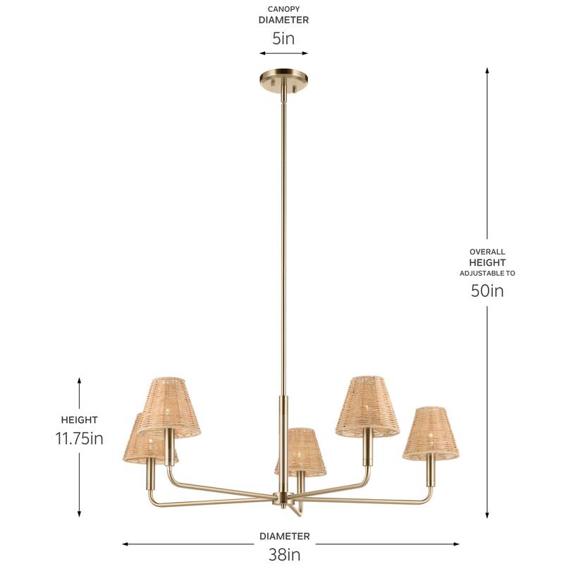 Kichler Lighting Bekah 38 Inch 5 Light Chandelier with Handwoven Rattan Shade in Champagne Bronze