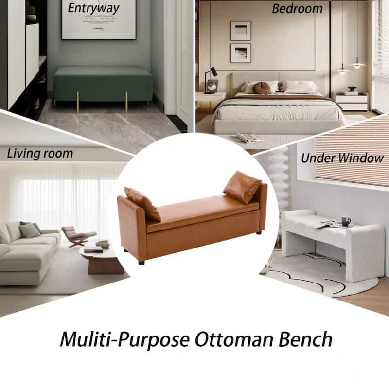 Velvet/Leather Storage Bench for Bedroom,End of Bed Bench for King Size Bed, Modern Upholstered Long Ottoman Bench for Entryway