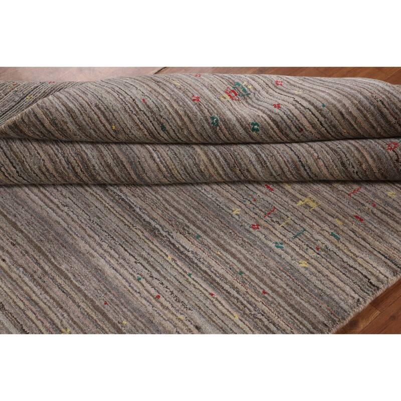 Earth Tone Striped Gabbeh Indian Area Rug Hand-Knotted Wool Carpet - 4'11" X 8'0"