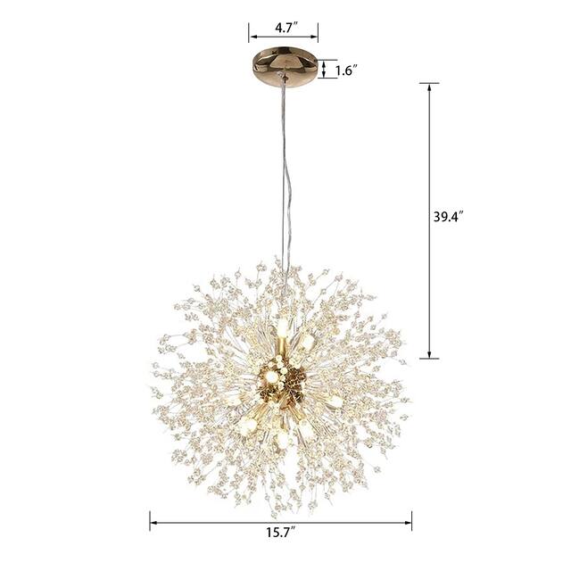 8-Light Dandelion Crystal Chandelier Firework Pendant Ceiling Light - 15.7" Dia
