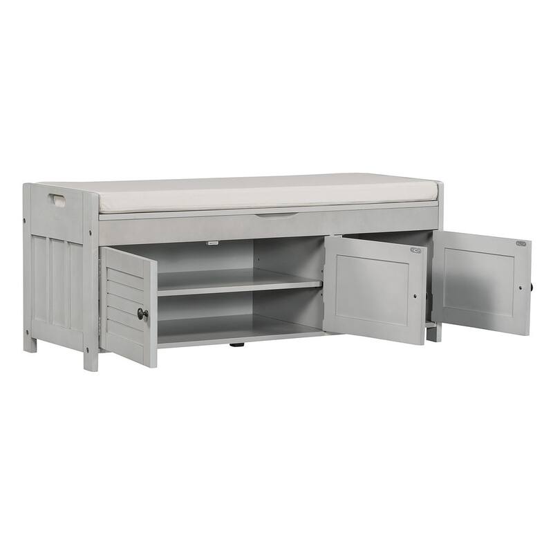 3-drawer Wooden Storage Bench with Cushion