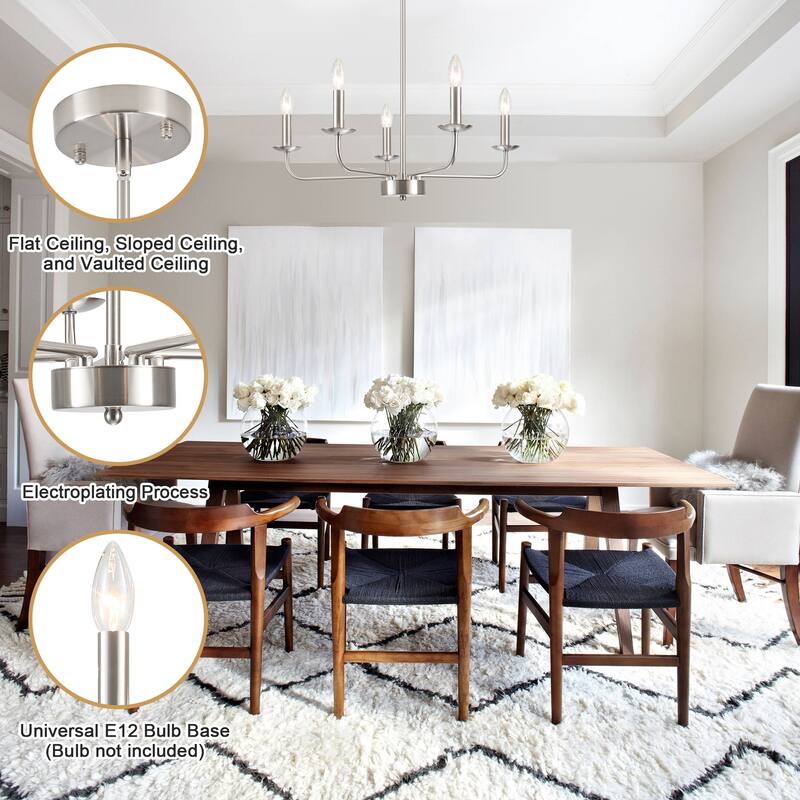 5-Light Rustic Candlestick Hanging Linear Chandelier Lighting Island Chandelier Fixture for Kitchen Island