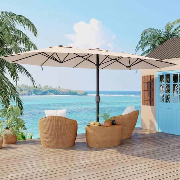 iwicker 15 ft double-sided patio umbrella PURPLE LEAF 15x9ft Rectangular Outdoor Market with Base, Light Grey Suitable for Various Spaces PatioKingdom 15FT Large Patio Umbrella