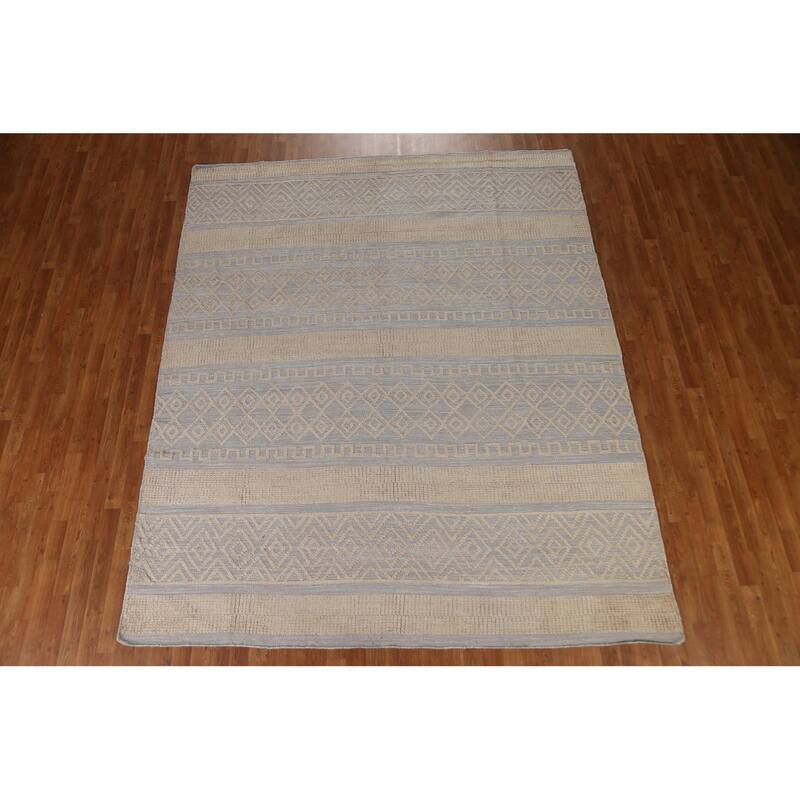 Hand Knotted Oriental 100% Wool Carpet Modern Tribal Greys & Charcoal Moroccan Area Rug - 9' 9'' X 8' 1''