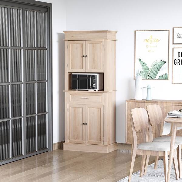 slide 1 of 17, HOMCOM Traditional Freestanding Kitchen Pantry Cabinet Cupboard with Doors and Shelves, Adjustable Shelving Oak
