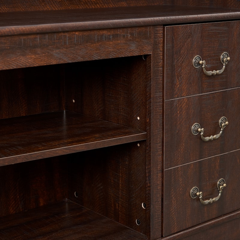 60'' TV Stand for TVs up to 65"with Storage, Rustic Console Table with Adjustable Shelves and Cable Management