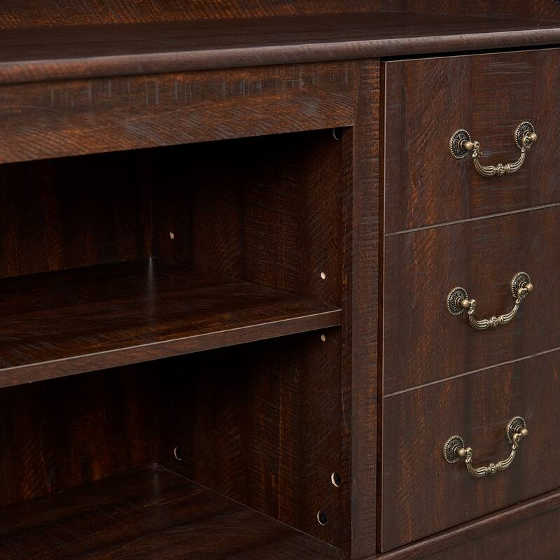 Traditional TV Stand Media Console with Cabinets & Open Storage for TVs up to 65", Rustic Espresso