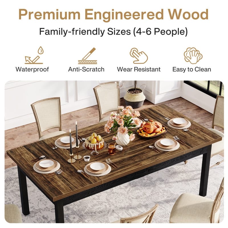 Wood/ Metal Dining Table for 6 People for Kitchen Dining Room