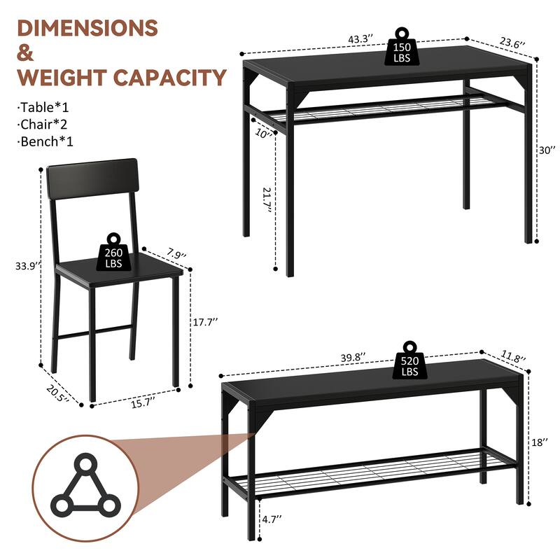 Futzca Dining Table Set, Kitchen Bar Table and Chairs, 3 Or 4 Pieces