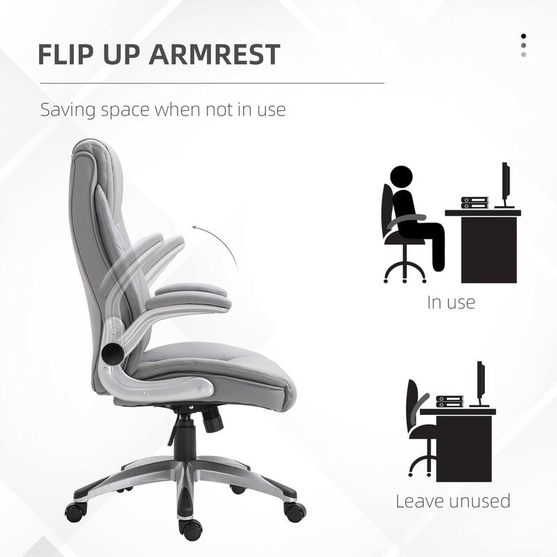 Vinsetto High Back 360° Swivel Ergonomic Home Office Chair with Flip Up Arms, Faux Leather Computer Desk Rocking Chair - Grey