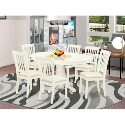 HomeStock 7-Pc Oval Linen White Finish Solid Wood Top Dining Table with 6-Chairs with Butterfly Leaf Slat Back