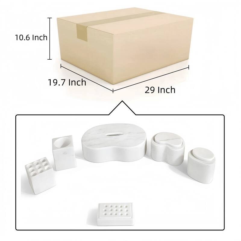 Roomfitters Marble Bathroom Accessories Set, Natural Stone Countertop Accessory Set, Solid Marble Vanity Set