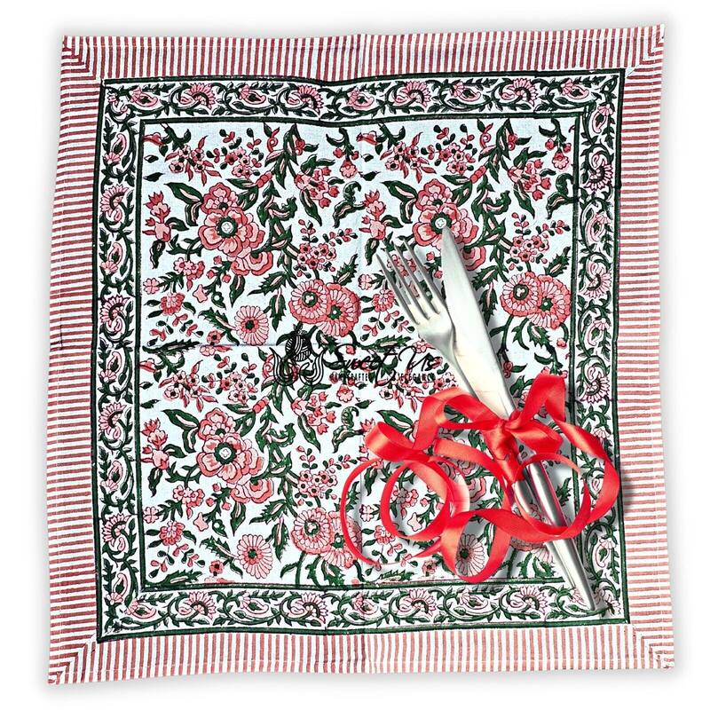 Cotton Floral Block Print Tablecloth Collection