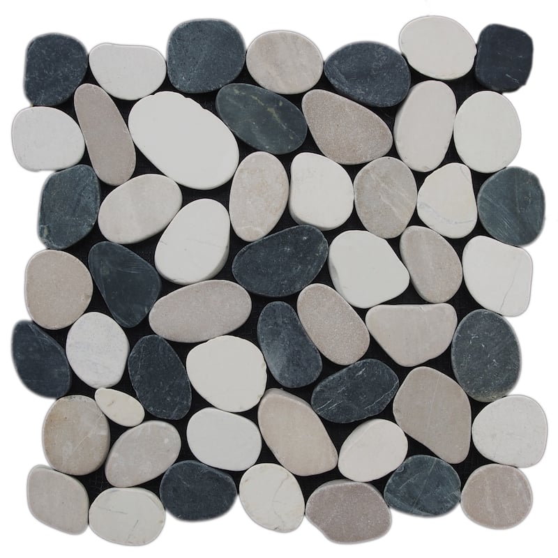 Sliced Pebble 11 in. x 11 in. Mesh-Mounted Mosaic Wall and Floor Tile - White, Black & Tan Natural - 11 in. x 11 in.