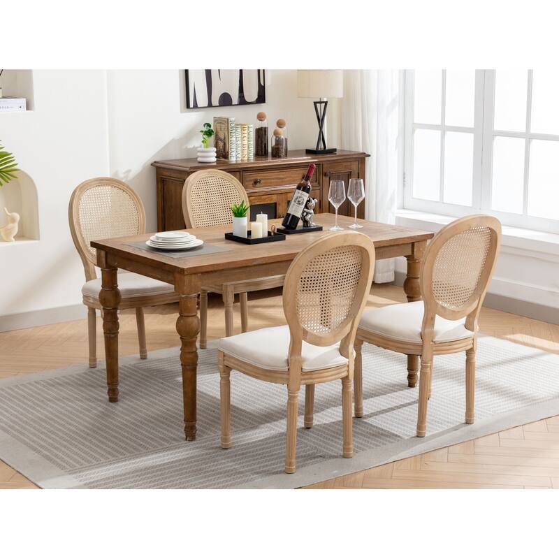 Rattan Upholstered Dining Chairs Set of 2, Solid Wood Kitchen Side Chair, Dining Room Chairs with Curved Backrest