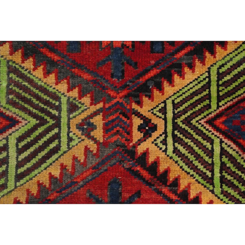 Hand Knotted Oriental 100% Wool Carpet Traditional Geometric Red Ardebil Runner Rug - 10' 8'' X 2' 10''