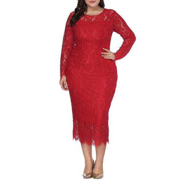 Qzunique Women S Plus Size Full Lace Evening Dresses Midi Skirts Hollow Out Long Sleeves Round Collar One Piece Dresses Overstock Qzunique Women S Plus Size Full Lace Evening Dresses Midi Skirts Hollow Out Long Sleeves Round Collar One Piece Dresses Overstock