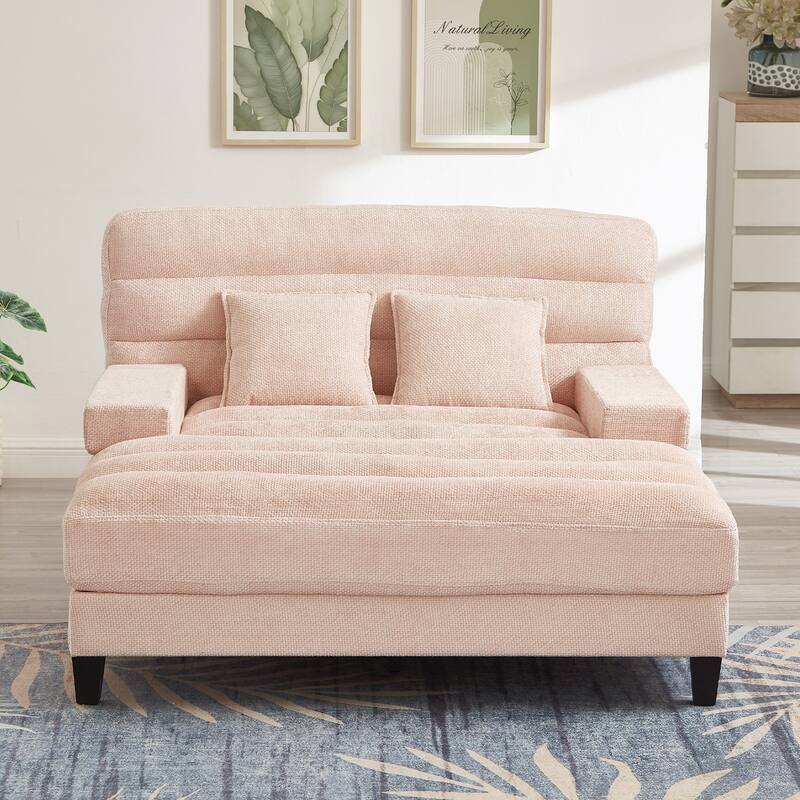 Modern Chaise Lounge Sofa 57.1" Sofa Bed Upholstered Lounge Sofa Chair with Adjustable Backrest and LED Light Strip