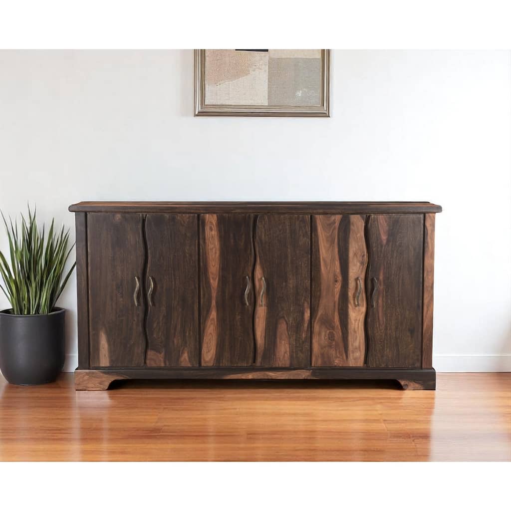 HomeRoots 72" Dark Brown Solid Wood Live Edge Sideboard with Six Doors - 72.00 in. x 36.00 in. x 16.00 in.