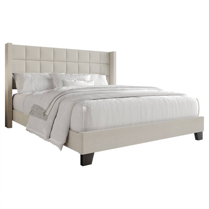 CraftPorch Wingback Linen Upholstered Panel Bed