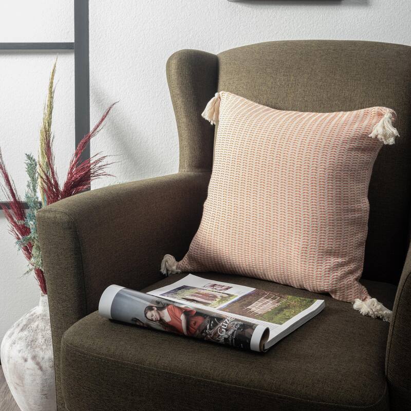 Transitional Striped Square Throw Pillow with Tassels - 18" - Orange