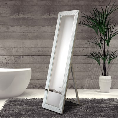 Bling Beveled Wall Mirror Glass Cheval, Bathroom, Bedroom, Living Room Ready to Hang 64"x18" - Clear - 64 x 18