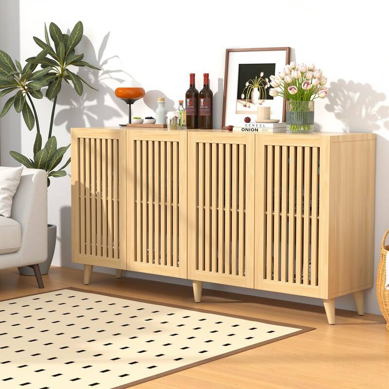 63" Sideboard Storage Cabinet with Slatted Doors, Modern Buffet Credenza for Dining Room & Entryway