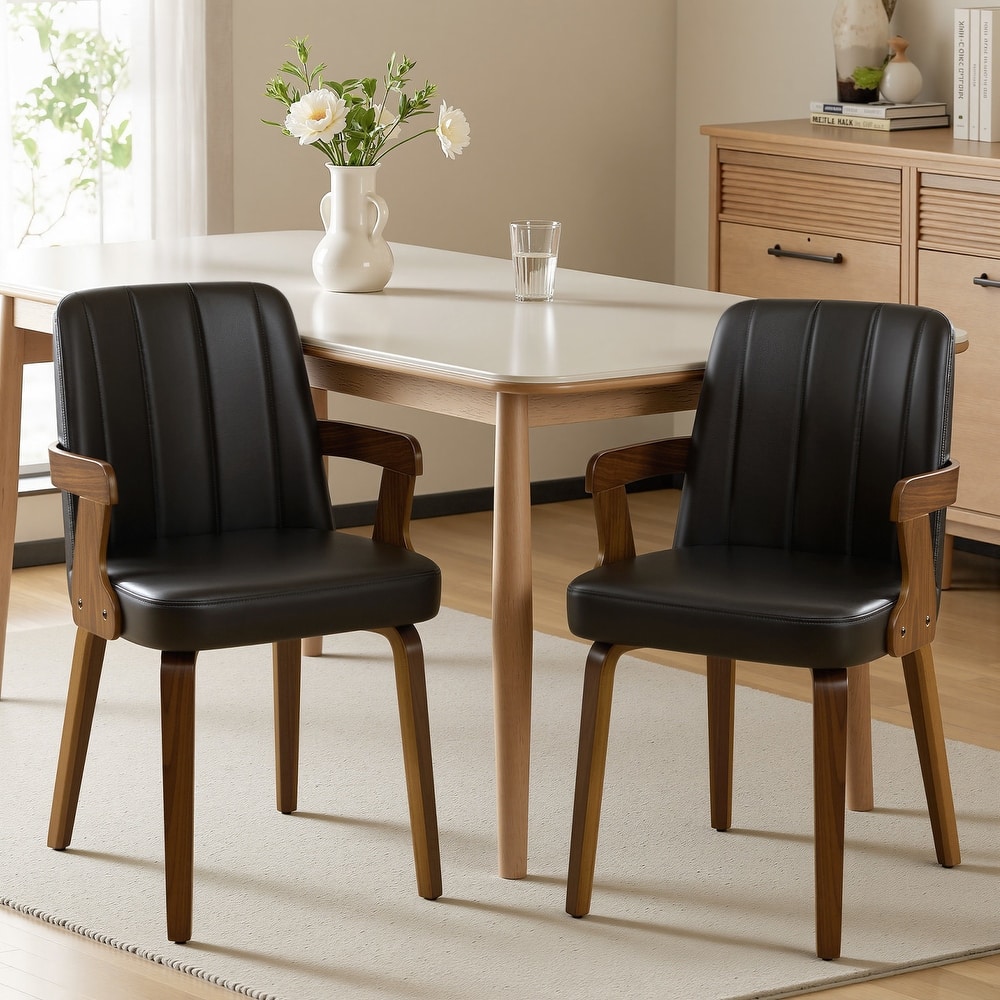 Mid-century Modern Upholstered Dining Chairs Bentwood Side Chairs with Armrests - 34.3"H x 19.9"W x 22.1"D