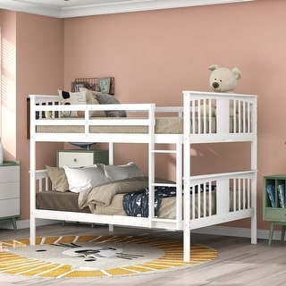Full Bunk Bed with Pine Frame, Guardrail, and Slat Support