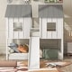 preview thumbnail 1 of 9, Low-Profile Twin Over Twin House Bunk Bed, Solid Pine Wood Kids Floor Bed Frame with Slide and Windows for Girls Boys, White White - Twin