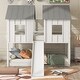 preview thumbnail 2 of 10, Twin over Twin House Bunk Bed with Slide and Windows, Wooden Bed Frame