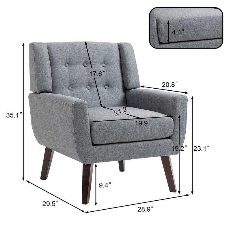 Mid Century Modern Button Tufted Accent Chair with Wood Legs
