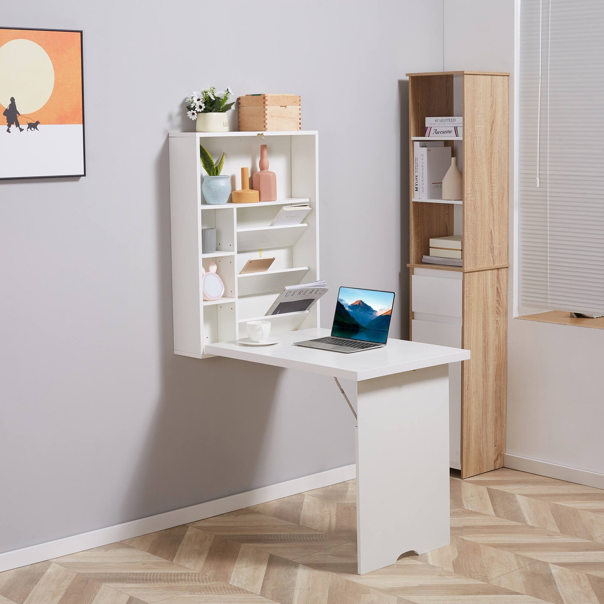 MultiFunction Floating Desk with Storage Shelf for Home Office Bed