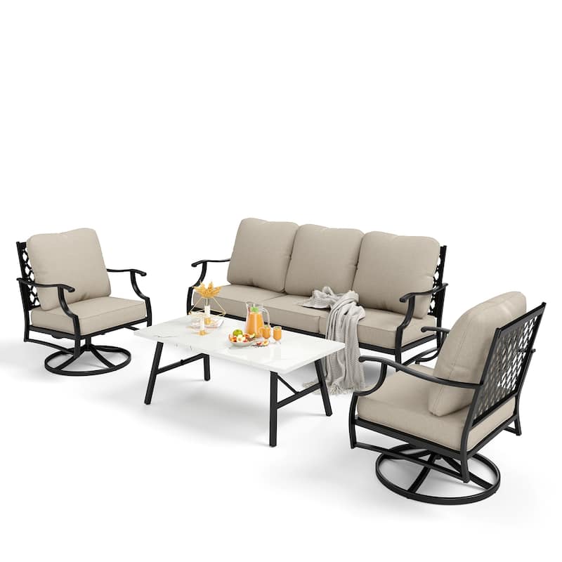 MAISON ARTS Patio Conversation Sets 5/7/9-Seat, Sofa Set with 2 Single Sofa Chairs, 3-Seater Sofa, Ottoman and Coffee Table